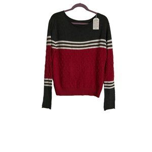 Woman’s Color Block Striped Red Gray Sweater Size Med Pullover Style New